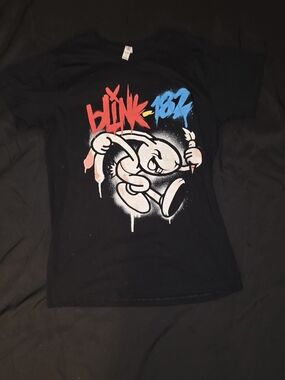 Blink-182 Black Graphic Tee with Red & Blue Logo